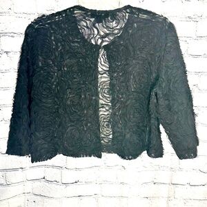 R&M Richards Black Flower Mesh Lace Crop Jacket For Wedding Party Women’s 16